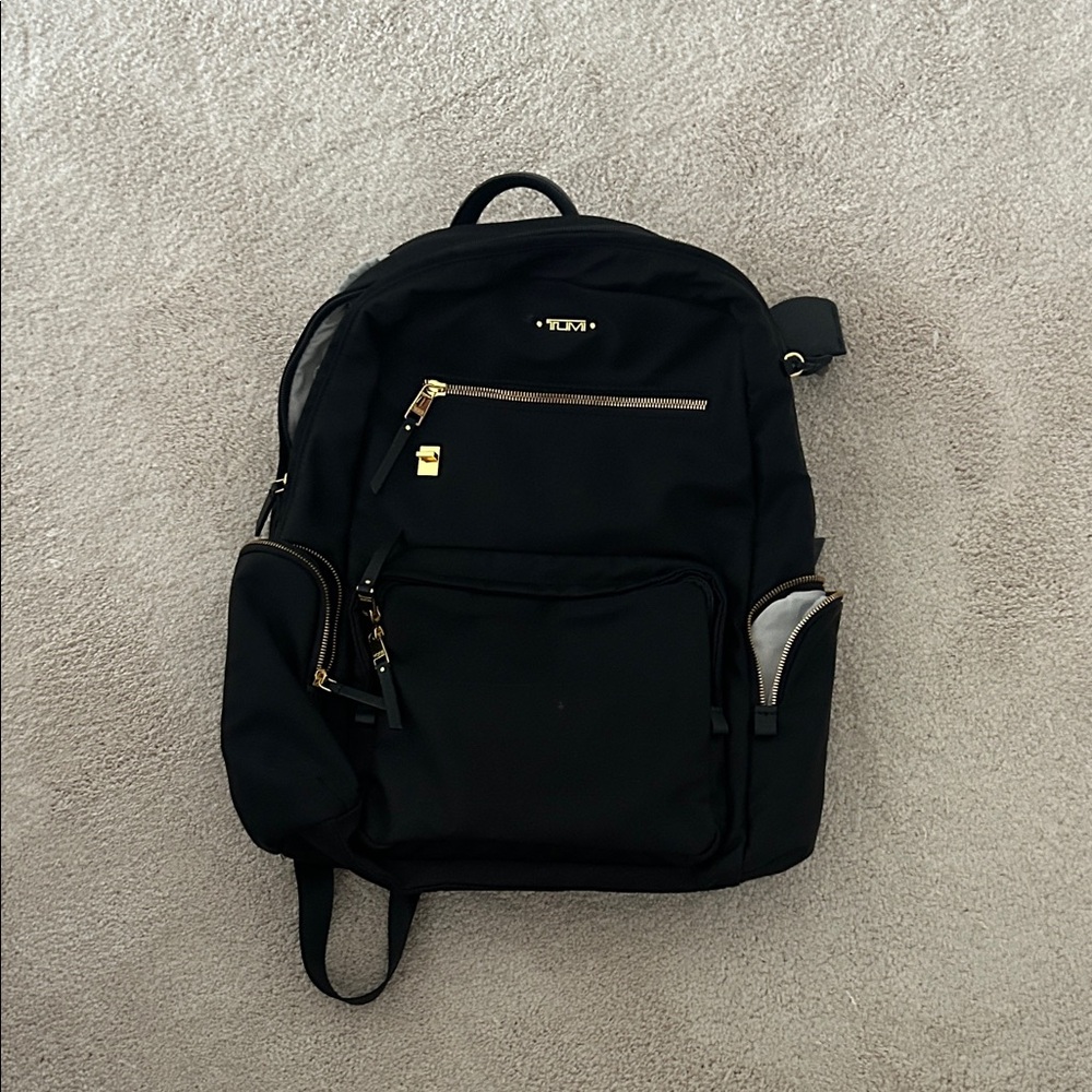 Tumi Black Backpack with Gold Hardware